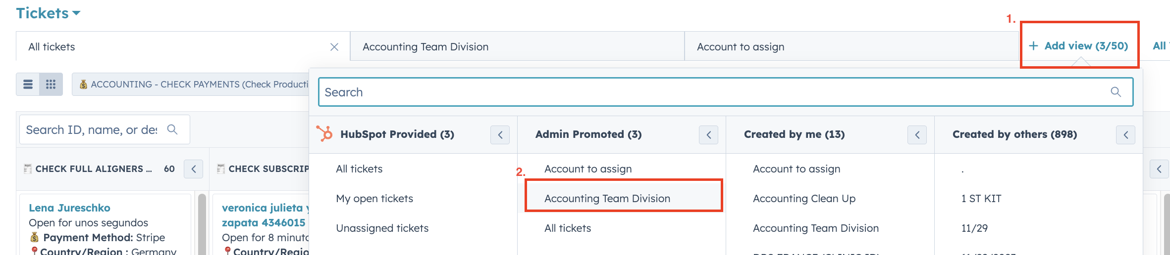 Diagram showing how to create a view for assigned tickets